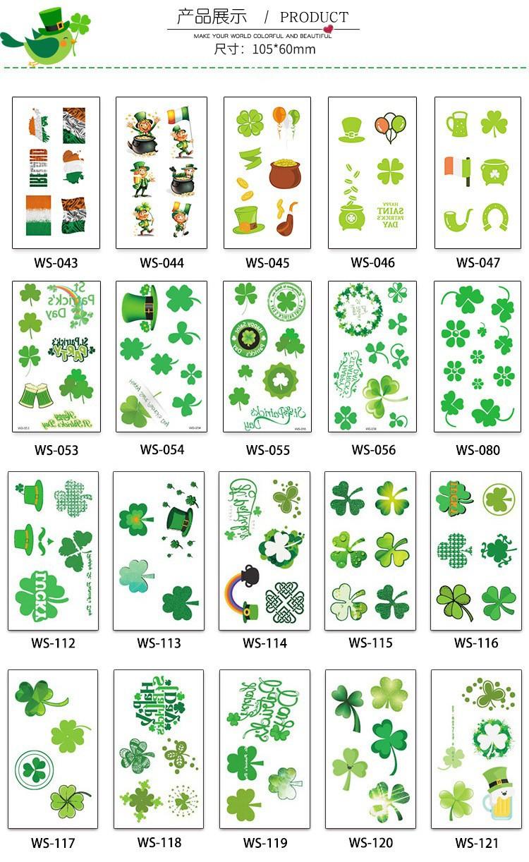 Product Introduction of Waterproof sweat cuckold clover face irish festival sticker st. patrick's day tattoo sticker 3