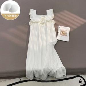 Princess Nightgown Summer Women's Breast Padded Dress Light Fly Sleeves Milk Silk Fabric