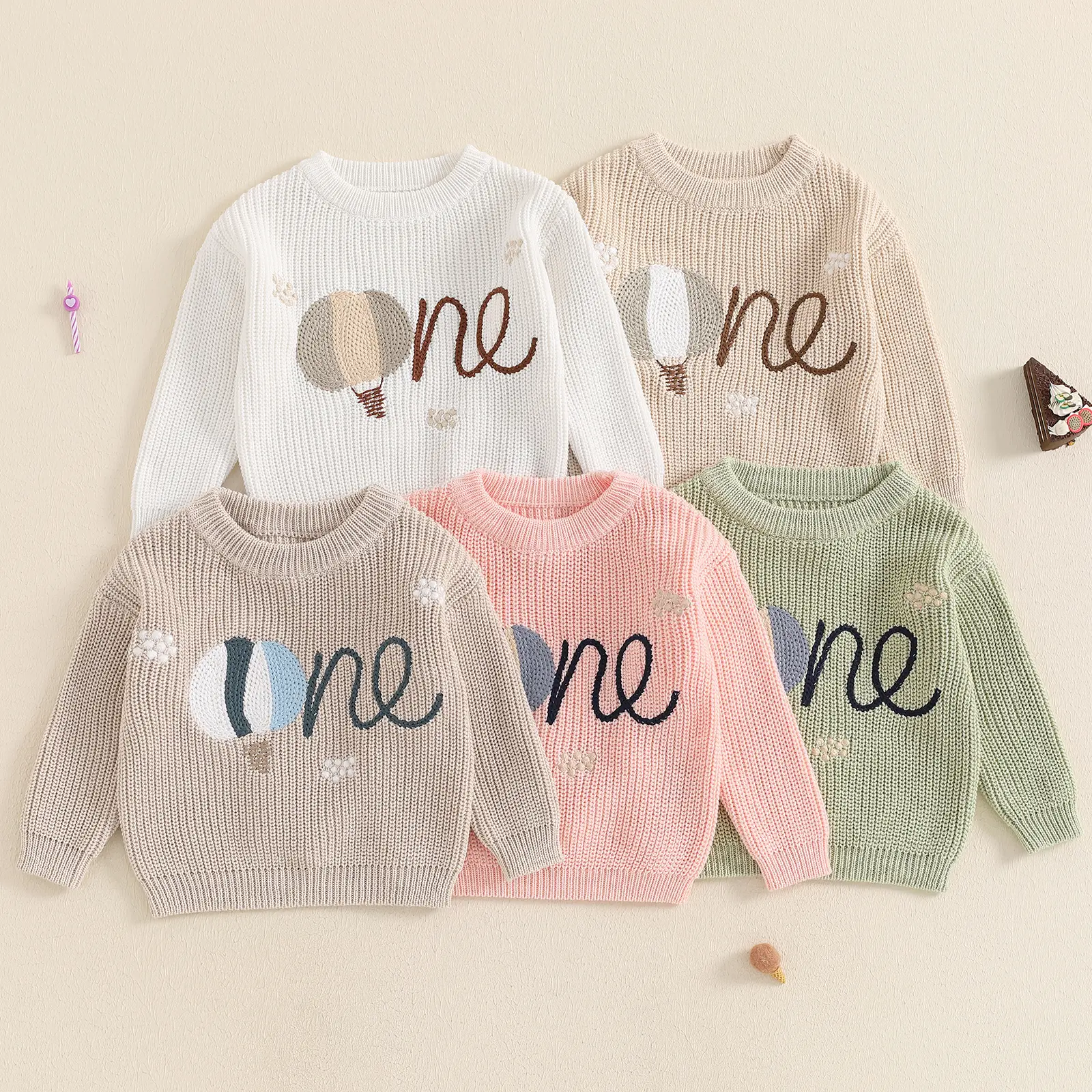 Newborn Boy Birthday Sweater Casual Letter Embroidery Warm Knitted Long Sleeve Pullover Infant Knitwear for Toddler