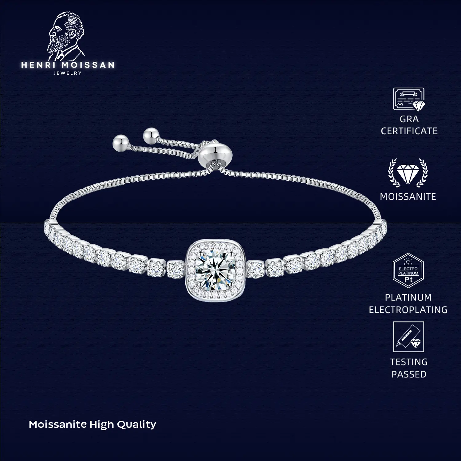 OS5-MB01 Gelang Wanita Moissanite Henri Moissan Star 5 Layer Platinum Sertifikat GRA Asli Garansi 1 Tahun Berkualitas Tinggi High Quality Anti Luntur Karat Berubah Warna Aksesoris Gelang Nikah VVS1 Elegan Free Box