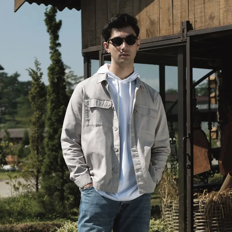 CUTOFF Oliver Trucker Jaket Outer Pria Polos Casual Lengan Panjang 1