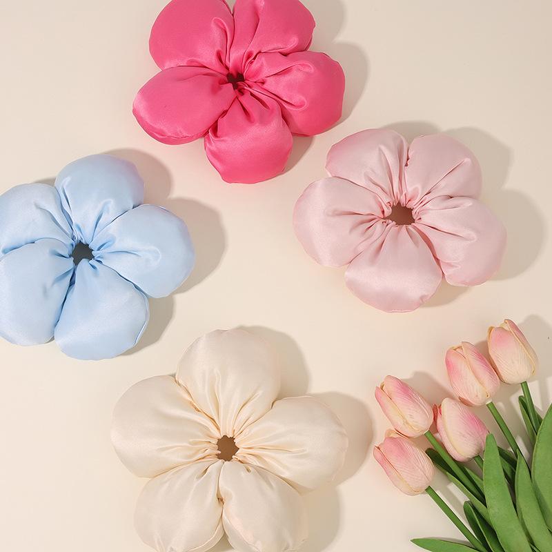 Dây Buộc Tóc Hoa Bánh Mì, Chất Liệu Satin Cao Cấp, Scrunchie Đầy Bông 3D, Thiết Kế Thanh Lịch Women Nữ 0