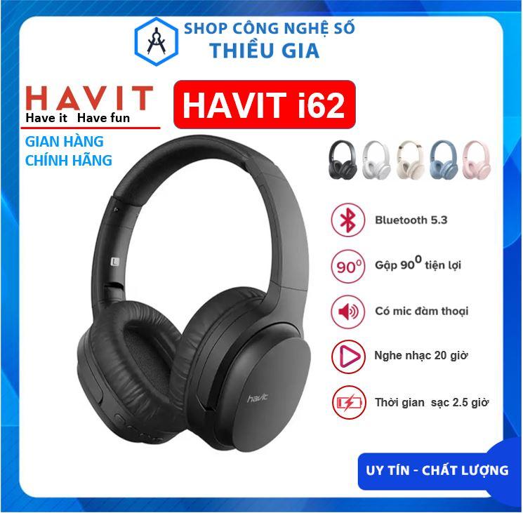  Tai Nghe Bluetooth Headphone HAVIT i62 Driver 40mm Gập Gọn 90 độ hỗ trợ đàm thoại có khe thẻ nhớ Nghe nhạc 20 giờ 