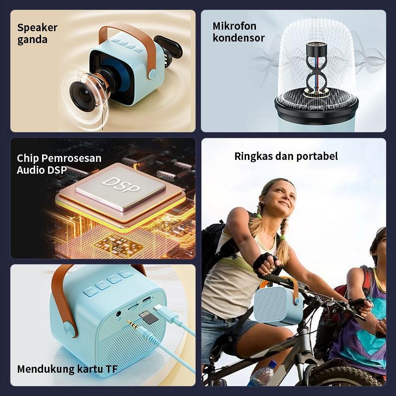 【Garansi 1 tahun】100% Original mini Karaoke speaker bluetooth Bass K1 Microphone Premium set lengkap speaker bluetooth mic wireless Mikrofon suitable for semua Ponsel 2