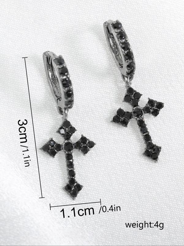 Punk Style Rhinestones Decor Cross Design Dangle Earrings As Gift, Matching Jewelry for Daily Decoration, Streetwear Goth Accessory for Musical Festival 5