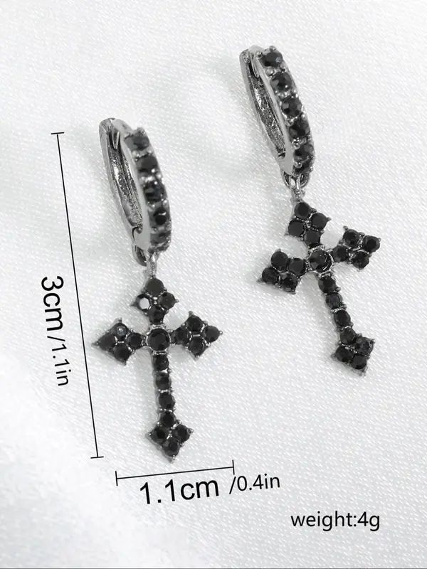 Punk Style Rhinestones Decor Cross Design Dangle Earrings As Gift, Matching Jewelry for Daily Decoration, Streetwear Goth Accessory for Musical Festival 5