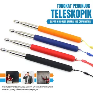 Tongkat Penunjuk Pointer Papan Tulis Teleskopik Stainless Steel Guru Pena Merah