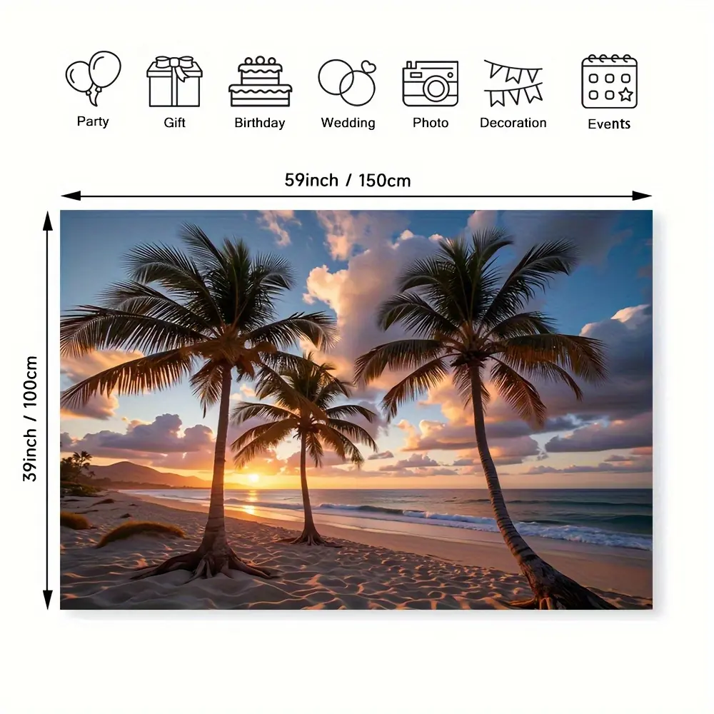 1 Piece Large Tropical Beach Sunset Mural - Palm Trees and Waves Along ...