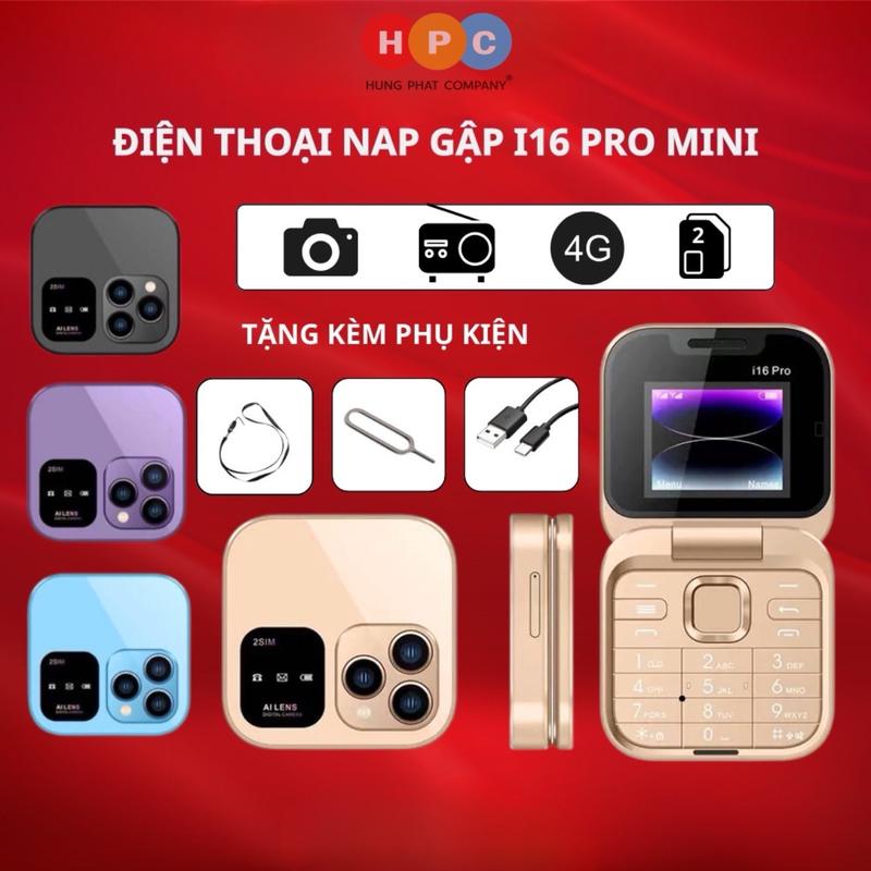 Điện Thoại Mini Siêu Nhỏ Thông Minh Nắp Gập SERVO i16 Pro - 2 Sim 4G Nghe Gọi, Quay Phim Chụp Ảnh,Màn Hình Led Thông Báo