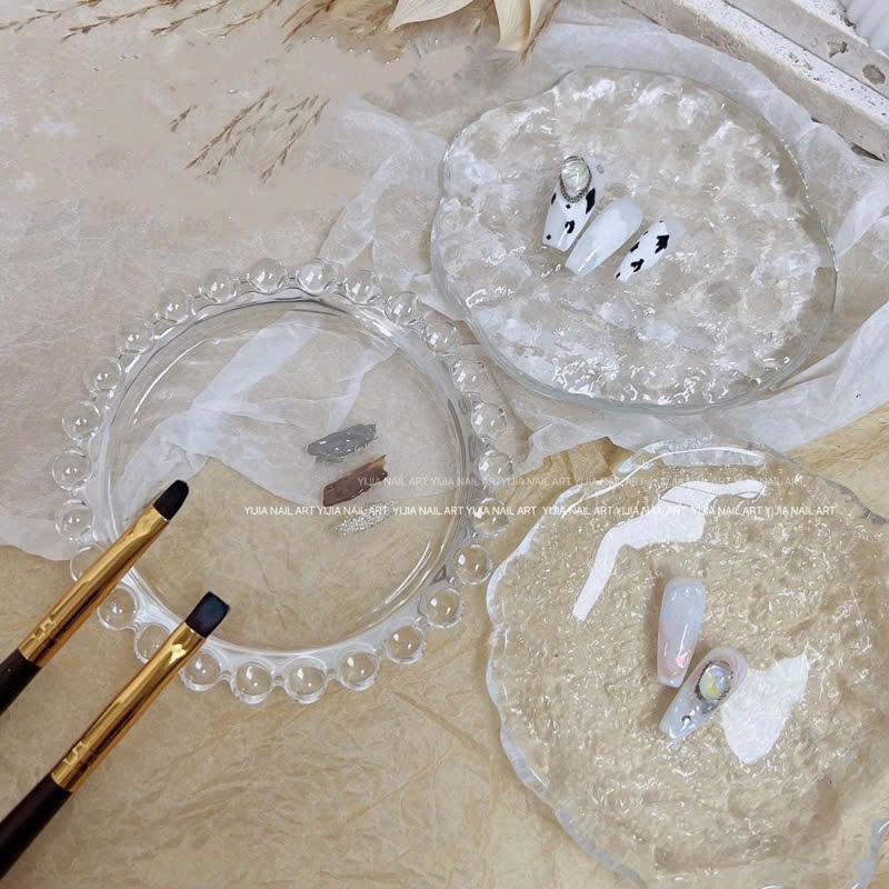 khay thủy tinh đựng trang sức dùng làm đạo cụ chụp ảnh trong suốt tán màu nail-phụ kiện nail 0