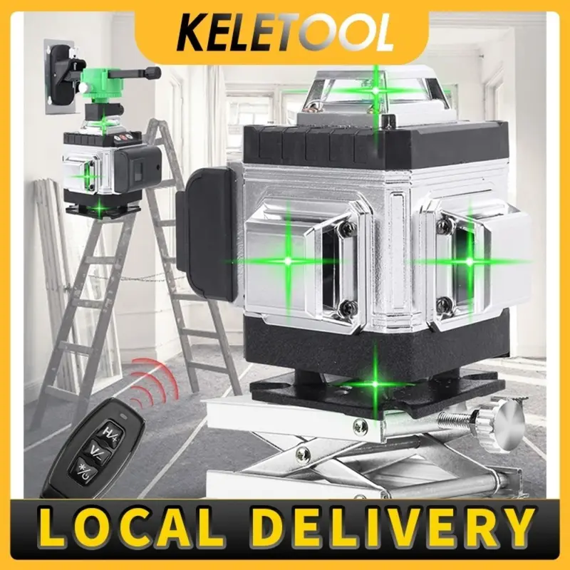 laser level 16 line 4d laser bangunan laser waterpass meteran laser digital Mesin Self laser leveling multifungsi laser tukang bangunan keramik Sinar Hijau dengan Remote Tripod Panjang Alat pembuat garis laser 4