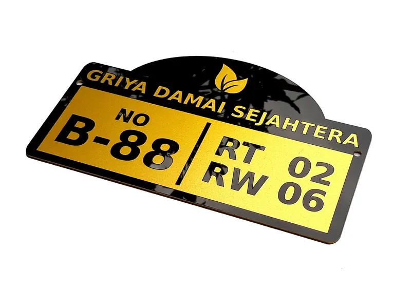 NOMOR RUMAH / BAHAN ACRYLIC / LASER CUTTING 23 x 15 cm Gold Hitam 2