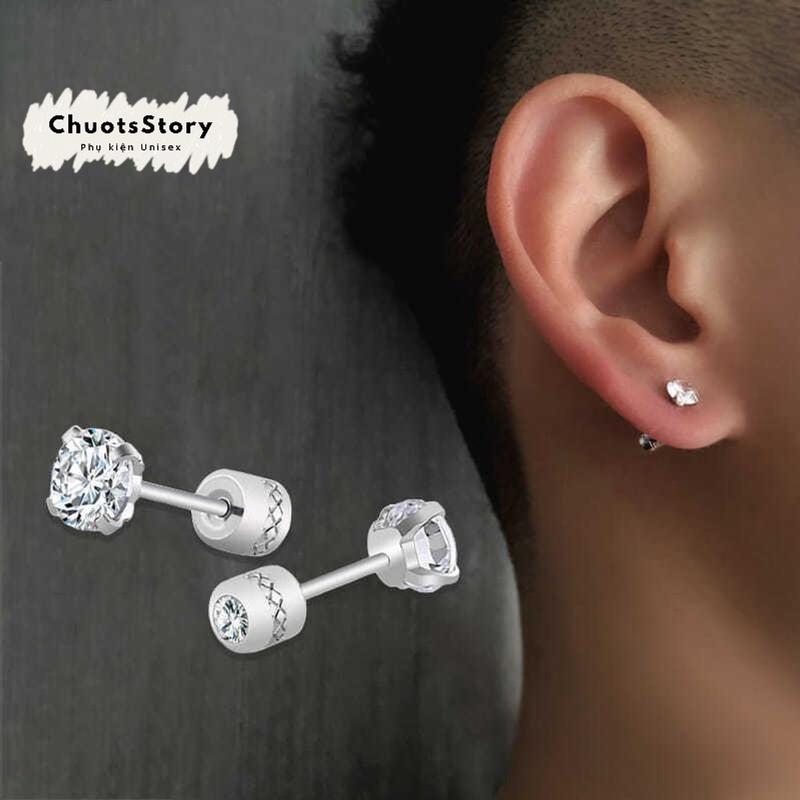 Khuyên tai titan nam không gỉ đá trơn đơn chốt xoắn , bông tai titan nam không gỉ unisex cá tính - KT125 - ChuotsStory khuyên  tai