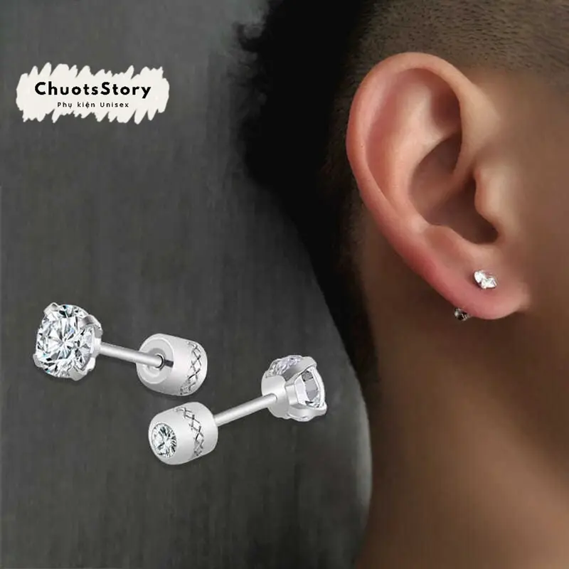 Khuyên tai titan nam không gỉ đá trơn đơn chốt xoắn , bông tai titan nam không gỉ unisex cá tính - KT125 - ChuotsStory khuyên  tai 0
