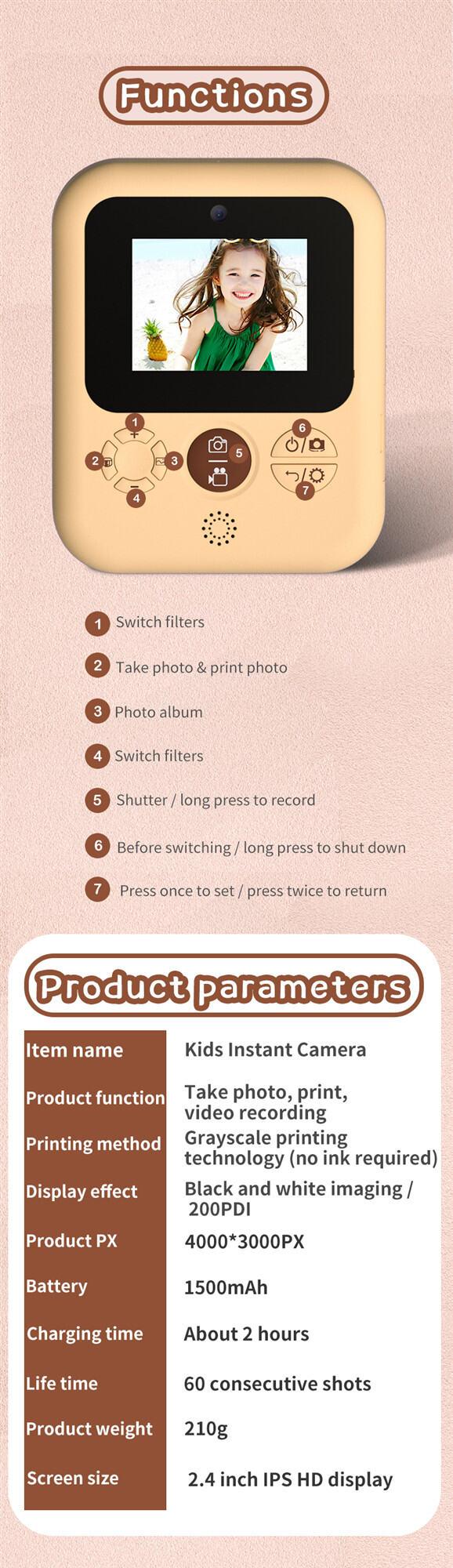 Product Introduction of HD Instant Camera Video Recording Dual Lens Thermal Paper Photo Printing Birthday Gift Boys Girls Toys Digital Kids Camera 23