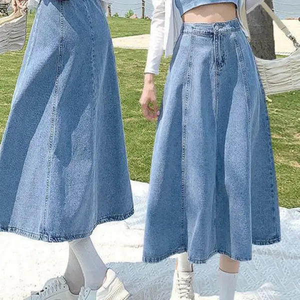 Chân Váy Midi, Dành Cho Nữ, Dài Trung Bình Chân Váy Denim, Xếp Ly, Cạp Cao, Ôm Vừa Vặn, Chữ A, Xếp Nếp, Thích Hợp Cho Mùa Xuân Và Mùa Hè, Hàng Mới Về Năm 2025 Women 1