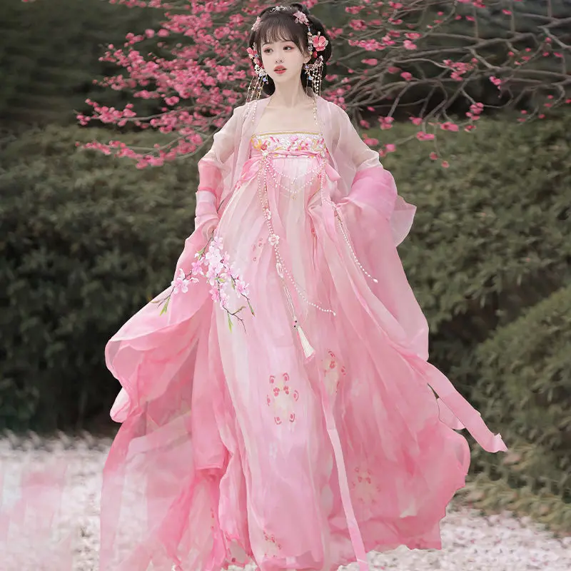 Hanfu Chính Hãng Cho Nữ, Yihanxi, Phong Cách Đường Tấn, Áo Sơ Mi Dài Ngực Ruqun Tay Lớn, Thiết Kế Hoa Và Mưa Toàn Bộ Bầu Trời, Phong Cách Mùa Xuân Và Mùa Hè Hàng Ngày Tươi Mới Women Dress 0