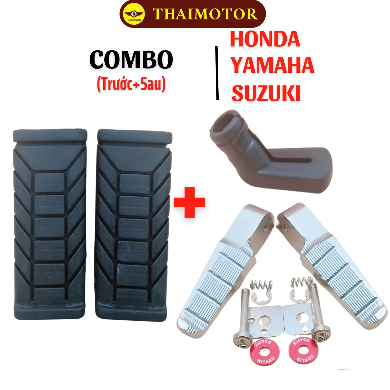 Combo cao su trước, gác chân sau nhôm đúc Take, giày chống nghiêng - Phụ tùng xe máy chất lượng cao