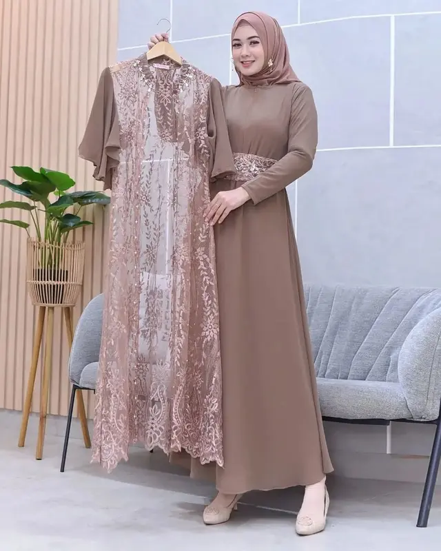 Clarissa Dress Inner + Outher Brukat Premium Free Belt / Gamis Brukat Aplikasi Mutiara Busui Friendly / Gamis Kondangan Lebaran Mewah Elegant Simple By AM Ceruty Muslim 3