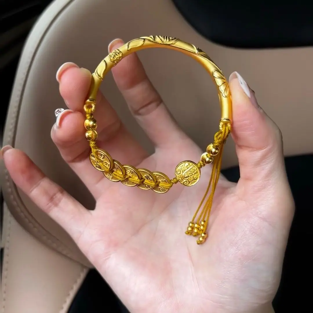 Vòng Tay Nửa, Vàng Phù Sa, Thiết Kế Cùng Phong Cách Jindian, Đồng Tiền Xu Năm Hoàng Đế, Năm Thần Tài, Vòng Tay Dây Bện, Phong Cách Trung Quốc Mới, Vòng Tay Cổ Điển Thích Hợp Cho Bạn Gái