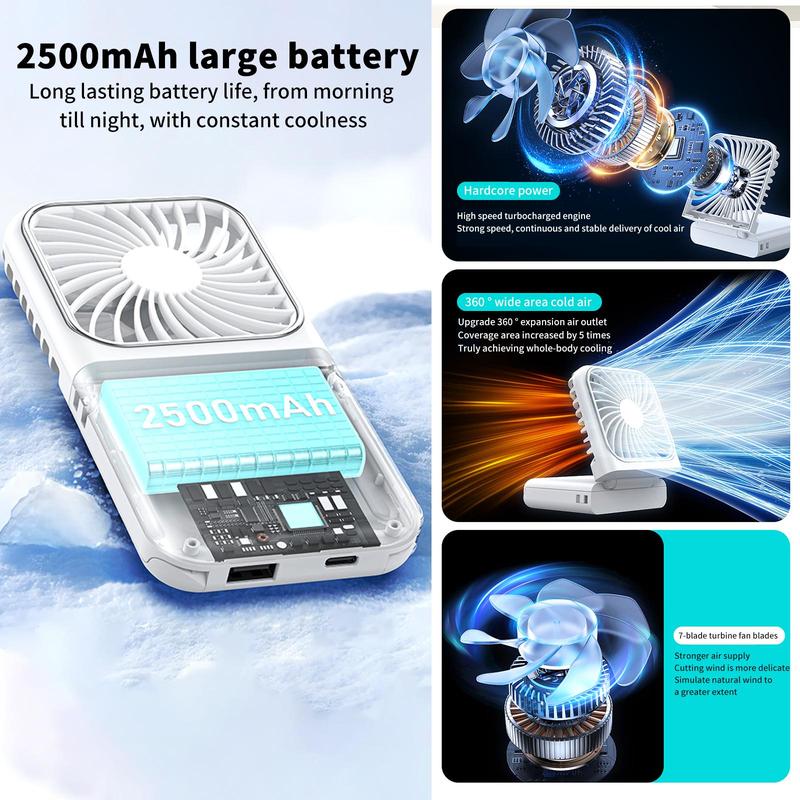 Product Introduction of Portable Fan with Makeup Mirror, 2500mAh Rechargeable Handheld Fan, Multifunctional Foldable Makeup Mirror Fan, Desktop Phone Holder Fan 4