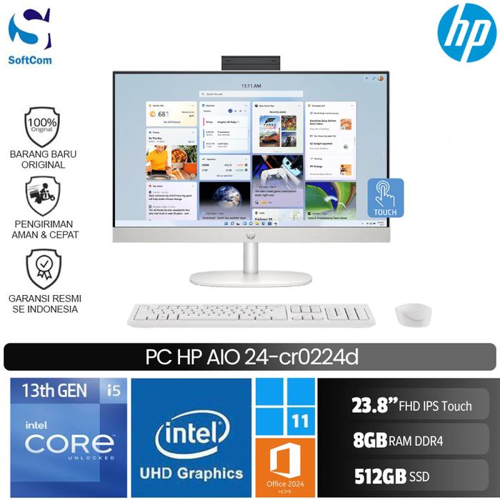 Gambar PC HP AIO 24 cr0224d i5 1334U/8GB/512GB SSD/23.8"Touch/W11 dari SOFTCOM Official Store Kota Medan Tokopedia