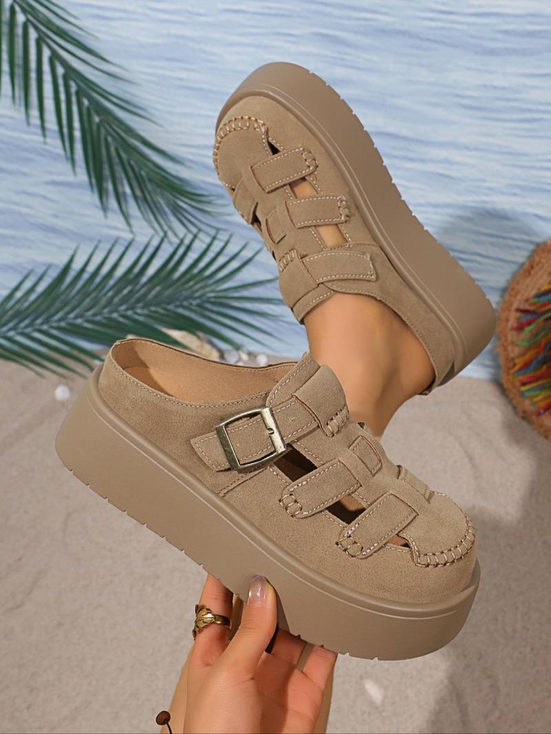Product Introduction of Women's Fashionable Solid Color Platform Slides, Casual Comfortable Thick Sole Slippers for Beach, All-match Commuter Shoes for Daily Wear, Girl 3