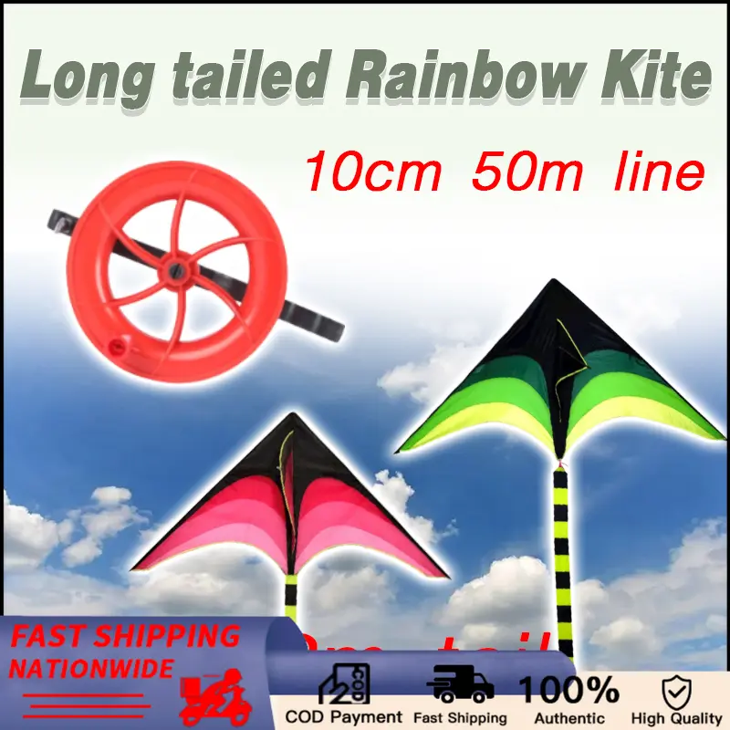 new Long Tail Rainbow Kite With Kite String 50m Outdoor Kites Flying Toys Kite For Children Kids