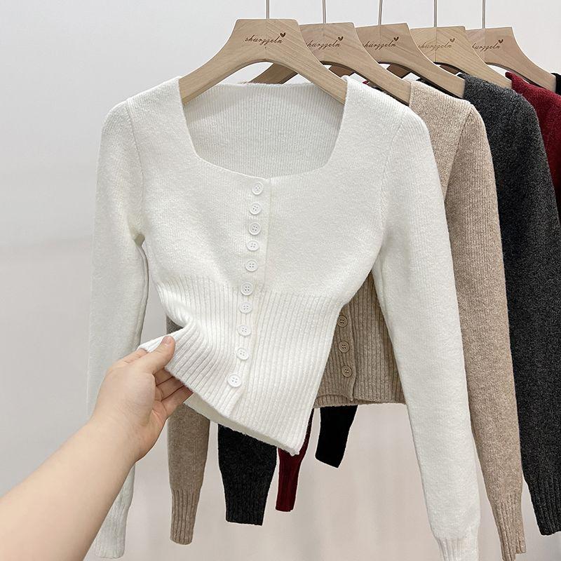 Áo Len Đỏ, Dệt Kim, Dài Tay, Dành Cho Nữ, Mùa Thu Và Mùa Đông, Thiết Kế Đẹp, Cổ Áo Vuông, Áo Cardigan Dệt Kim, Có Thể Mặc Bên Trong, Áo Cơ Sở Kiểm Soát Eo, Chủ Đề Giáng Sinh Và Năm Mới 4