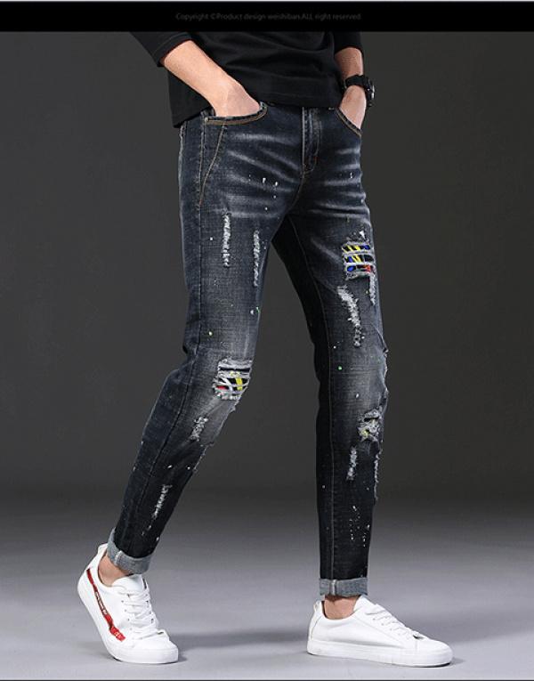 Product Introduction of Quần Jean Rách, Thời Trang, Dành Cho Nam, Phong Cách Hàn Quốc, Dáng Ôm, Có Miếng Dán, Quần Mỏng, Thường Ngày Menswear Pants 10