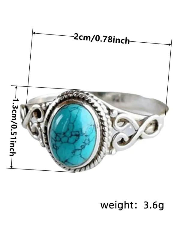 Women's Boho Style Turquoise Texture Design Ring, Trendy Vintage Ring, Fashionable Jewelry for Women As Gift for Daily Decoration 7