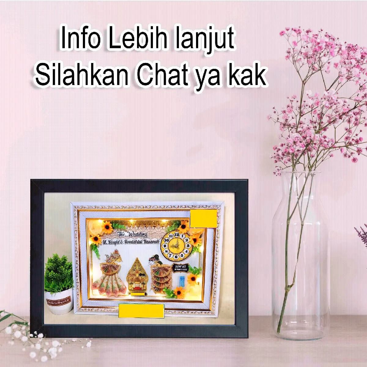 Bingkai Foto 3D/ Bingkai Pernikahan Wayang Sudah di Hias Modern Dipasang di Dinding