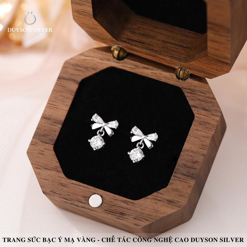 Khuyên tai bạc Ý 925 Duyson Silver hình nơ đính đá rơi nữ tính, thanh lịch (Giá bán/ 1 đôi) [KNXK55]