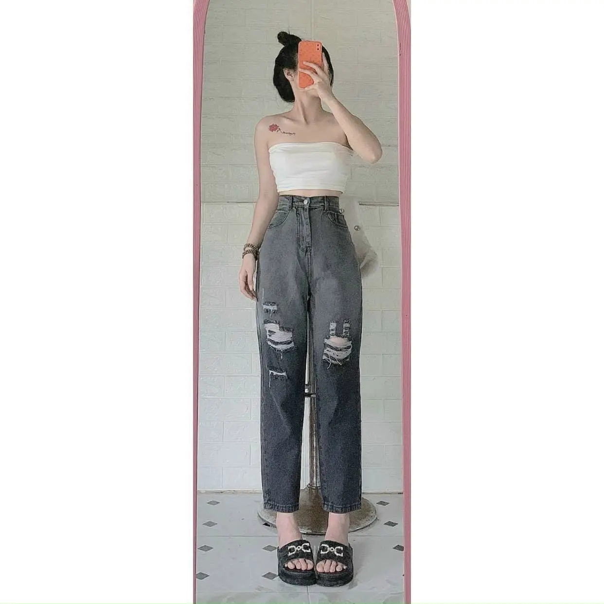 Quần jean baggy màu loang xám khói cá tính