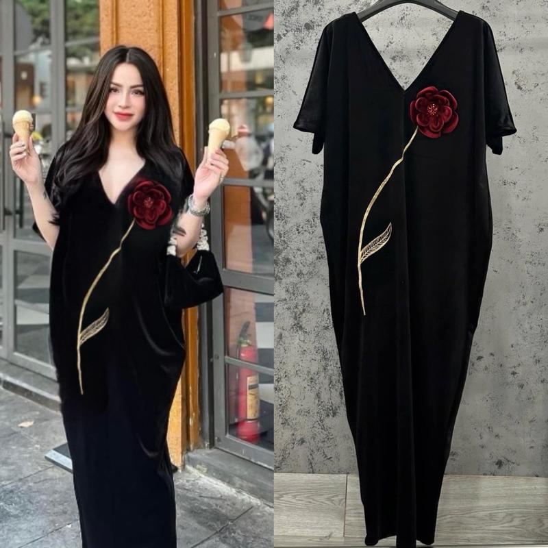 Váy Nhung có tay Hoa Hồng(from xuông rộng BigSz)