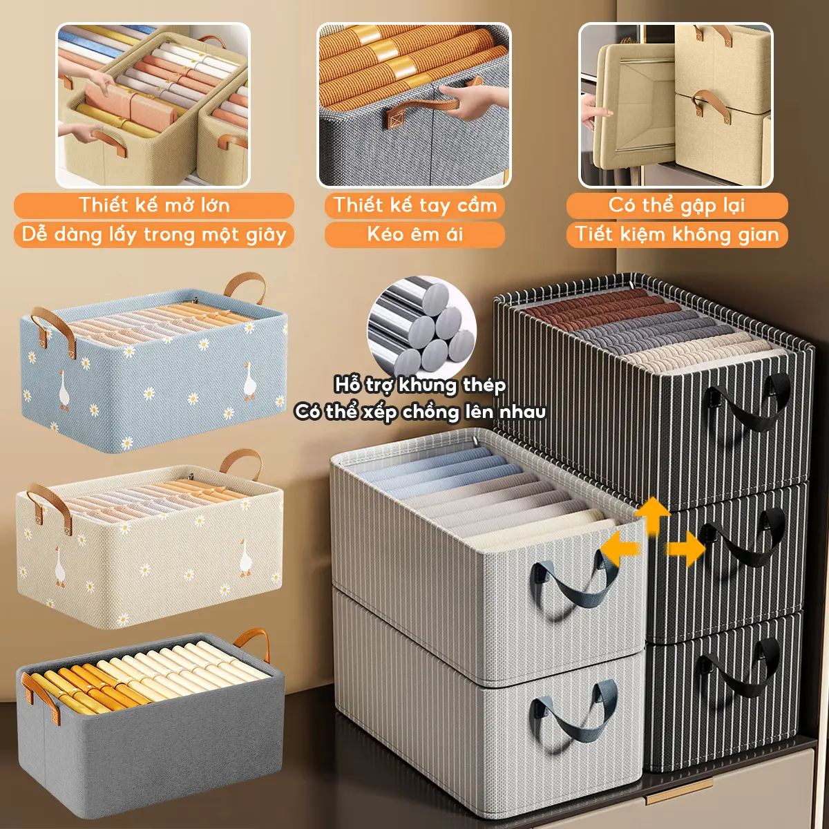 Thùng giặt quần áo kiểu thép kéo, tiết kiệm không gian,, có thể xếp chồng lên, có thể gấp lại, không có mùi, thích hợp cho quần áo, đồ chơi, sách v.v. Rổ Giỏ