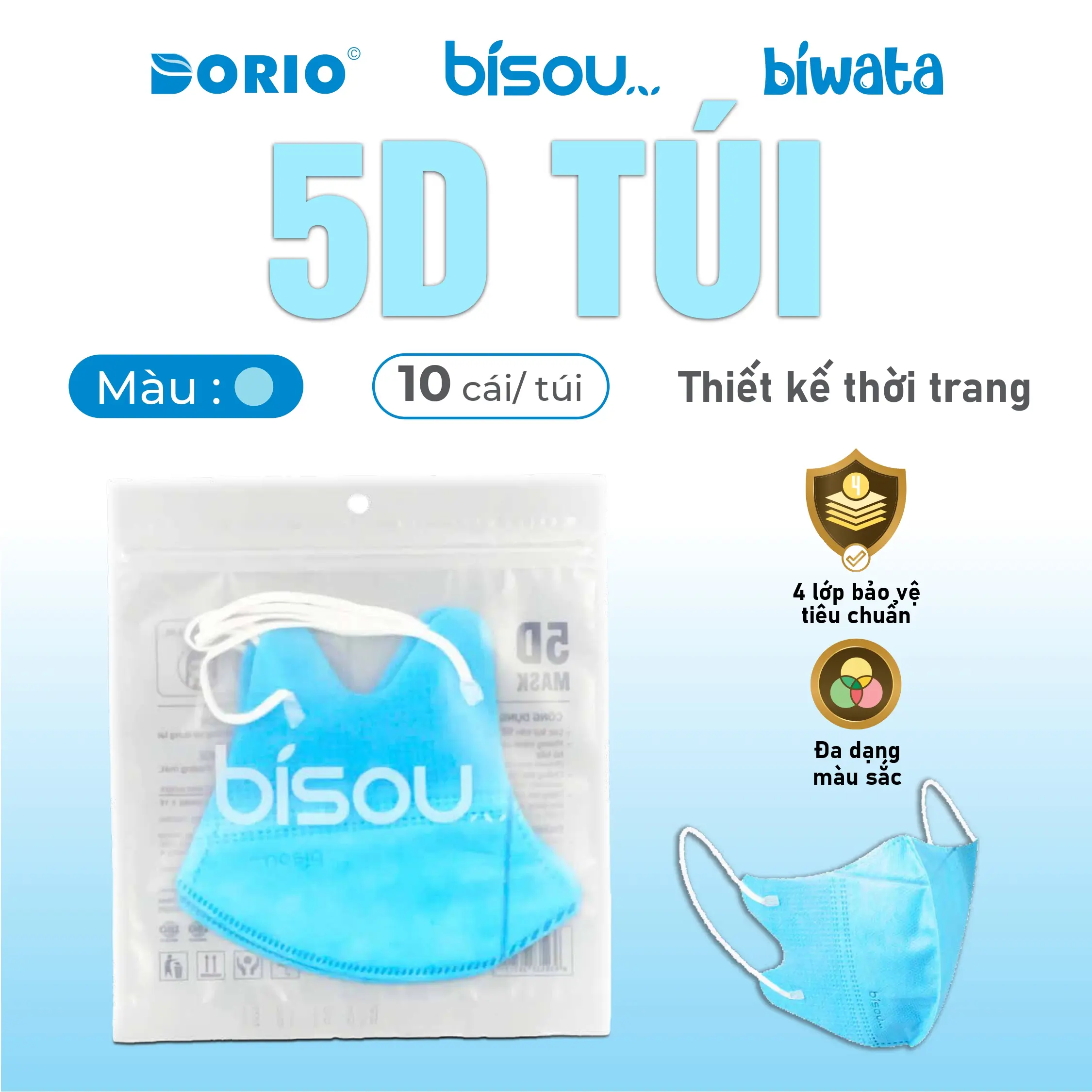Túi 10 cái khẩu trang cao cấp hiệu BISOU khautrang 5d Phụ Kiện