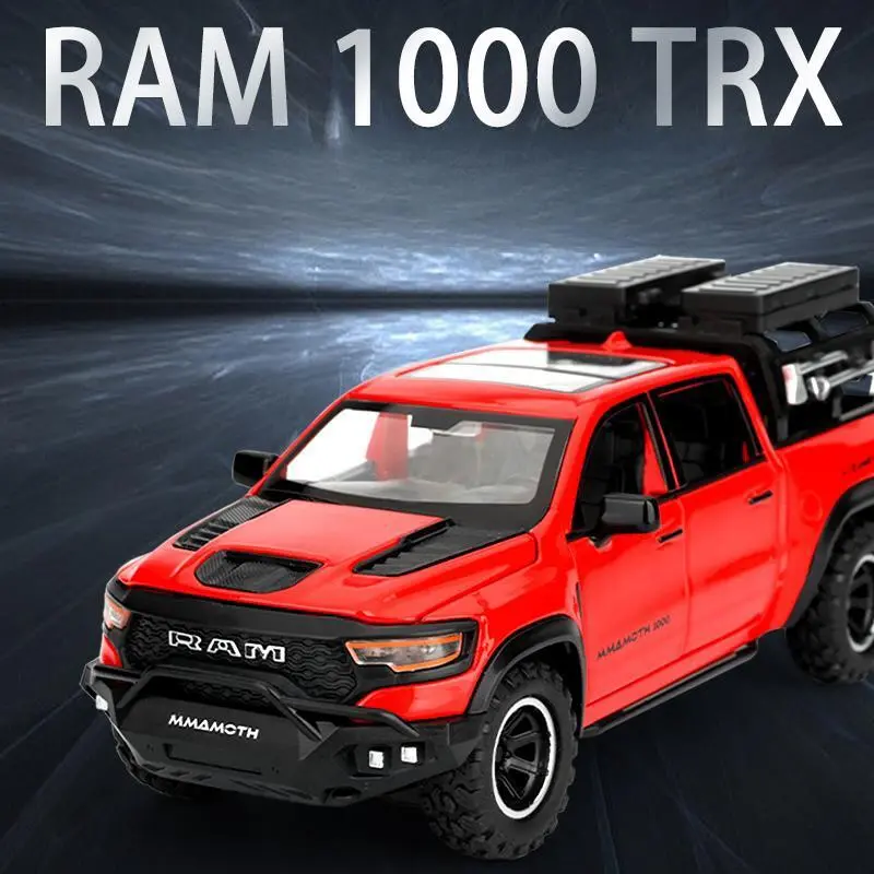 1 32 Dodge RAM MAMMOTH Pickup Toy Car Miniature Diecast Metal Off Road Vehicle Model Pull Back Sound Light Collection Gift Boy
