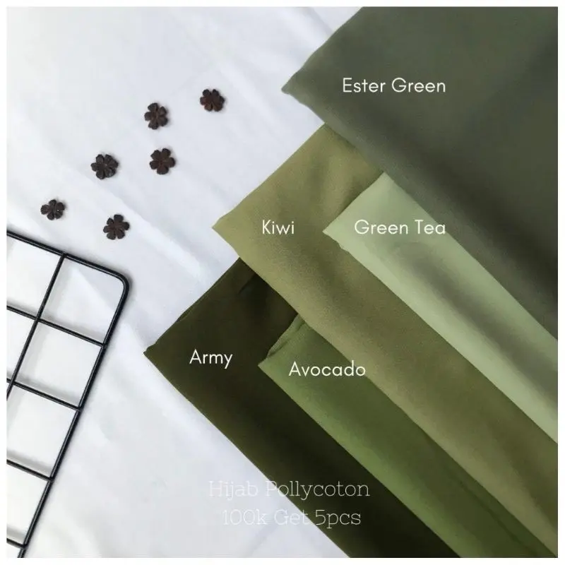 Hijab Pollycotton Hijab Square ( Ester green, Green tea, Kiwi, Avocado, Army )