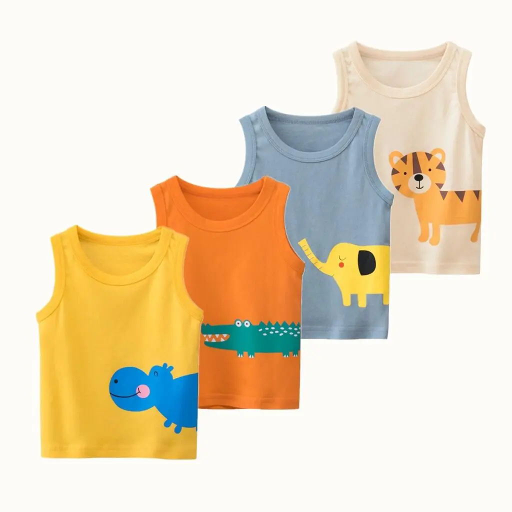 2025 Summer Children Vests for Boy 1-9 Years Kids Girls Waistcoats Elephant Tiger Crocodile Cartoon Tank Tops Undershirts Clothes