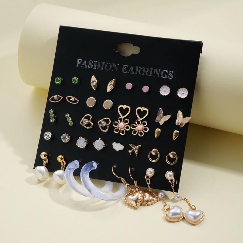 XU YI 20pairs/set Stud Earrings Set for Women Colorful Zircon Crystal Butterfly Heart Flower Cloud Earings Hypoallergenic Accessories Jewelry 1