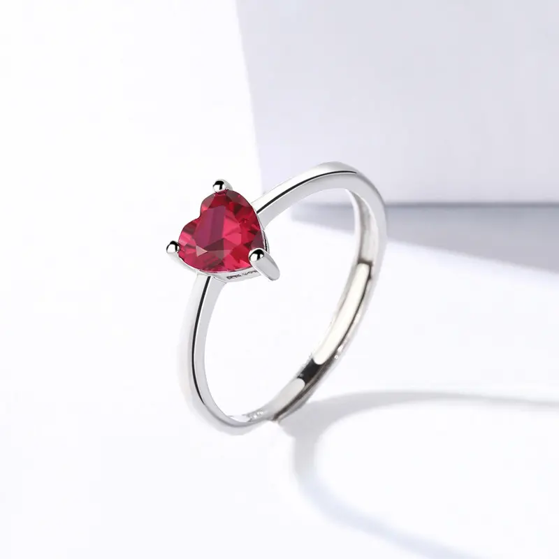S925 Sterling Silver Heart Open Ring Women's Fashion Korean Version Creative Diamond Ring Silver Jewelry