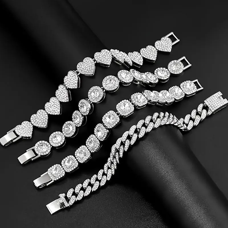 4-piece Set Of Gold Bracelets Ladies Girls Silver Gather Tennis Bracelets Ladies Heart Round Bracelet Layered Chain Bracelet Set Fashion Girl Gift Set