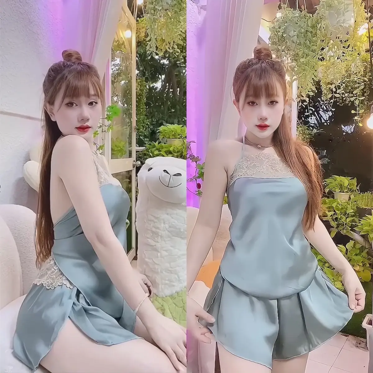 Bộ yếm lụa mềm Lụa Trơn cột dây 38-75kg Lụa Trơn Nữ Women
