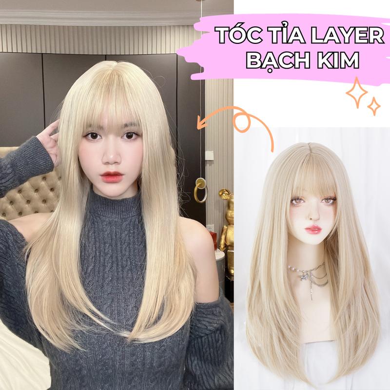 Tóc Giả Nguyên Đầu - Chịu Nhiệt: YD6607 Tỉa Layer Bạch Kim 45cm (Kèm Lưới Trùm)