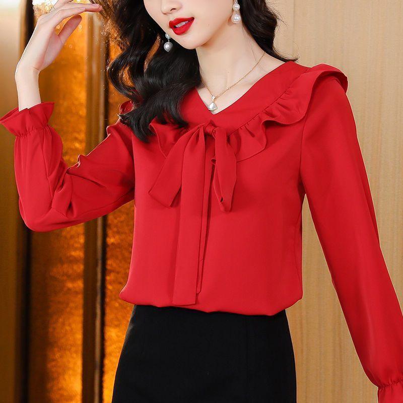 Product Introduction of Áo Sơ Mi Dài Tay Áo, Cho Nữ, Thiết Kế Thắt Nơ Phong Cách Trẻ Trung Và Rực Rỡ, Áo Cánh Xếp Nhún, Áo Che Bụng, Thích Hợp Cho Mùa Xuân Và Mùa Thu, 2024 4