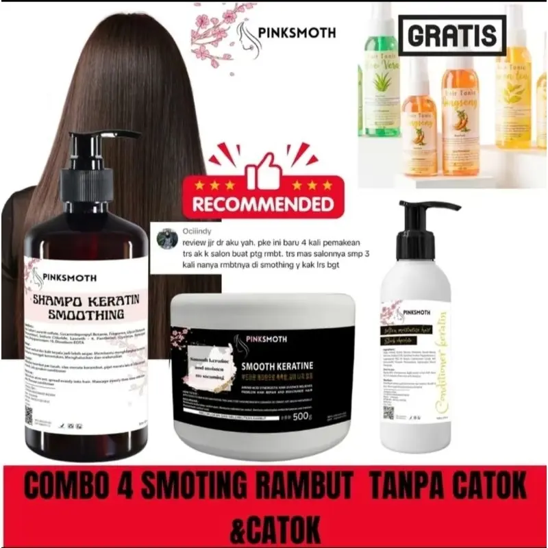 PAKET COMBO PINK SMOTH KERATIN PELURUS RAMBUT TANPA CATOK Shampoo Conditioner Melembutkan Meluruskan AFP