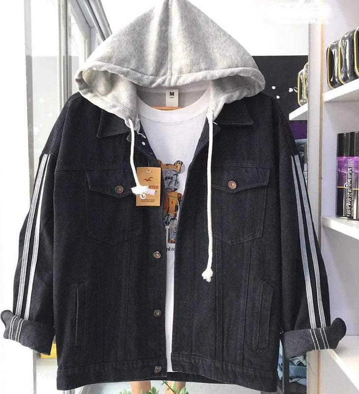  Áo khoác jean nữ nam có mũ nỉ Rich MC thú vị form rộng size 40-75kg Menswear Thun 