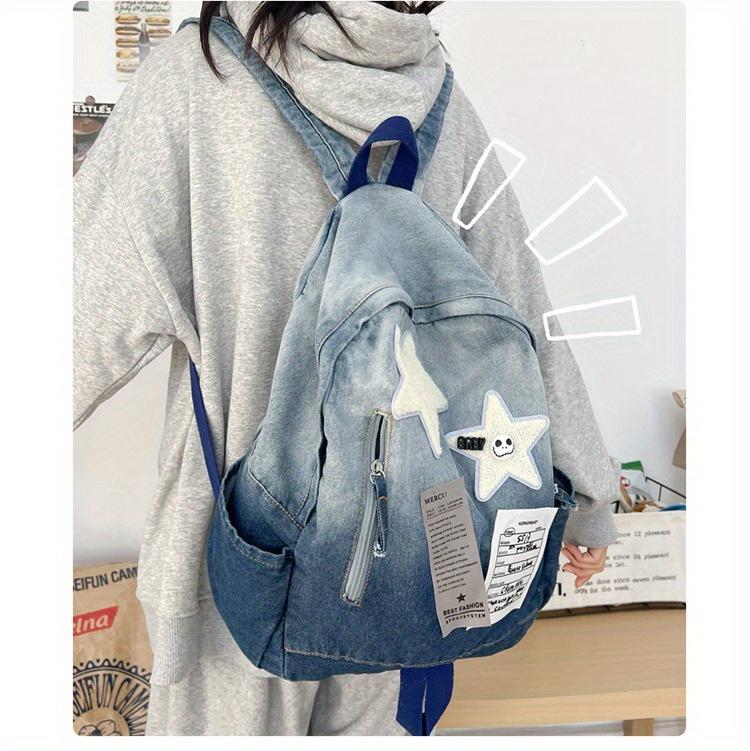 Product Introduction of Vintage Style Tie-Dye Denim Backpack, Large Capacity with Adjustable Straps - Fashion Backpack for School and Commuting 13
