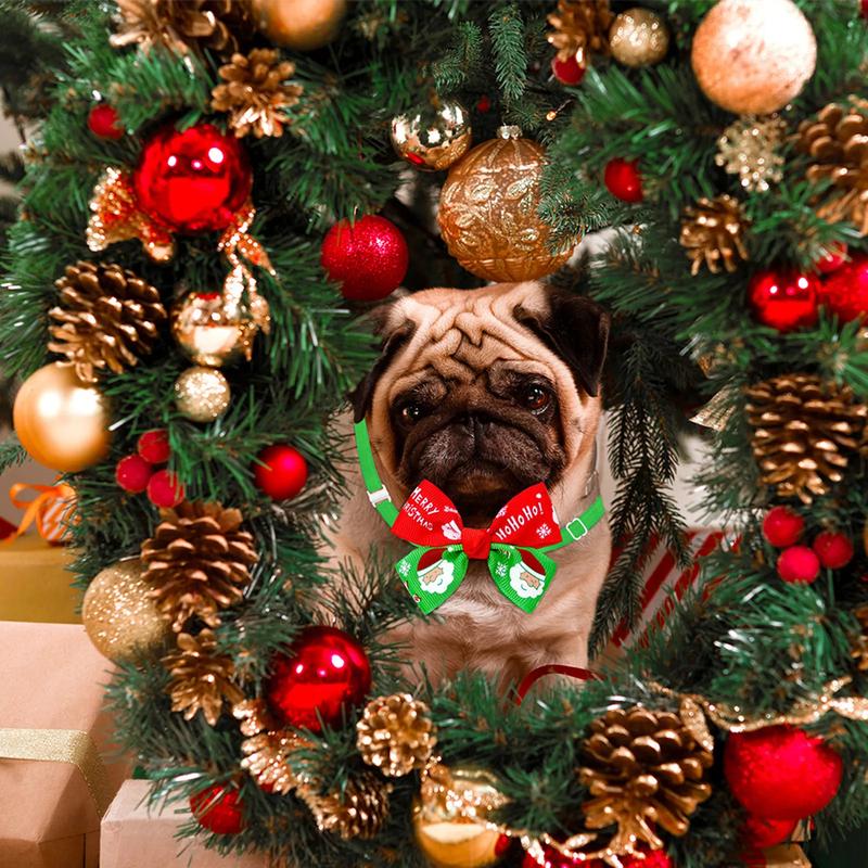 Product Introduction of Pet Bow Tie Christmas Series Pattern Decorative Adjustable Pet Dogs Cats Bowknot Collar for Festival Practical Cats Collar 4